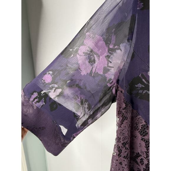 Studio VK Top Sz M Silk Blend Burnout Lace Kimono Whimsigoth Purple Artsy Asian - Picture 4 of 12